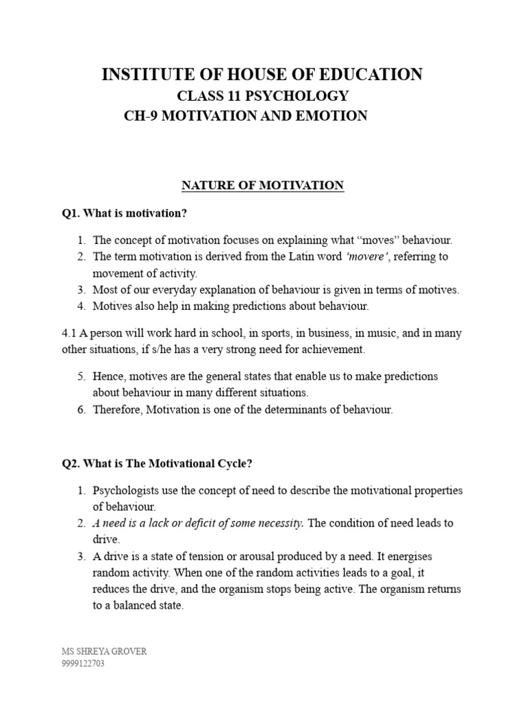 Features of Motivation in Psychology | PDF | Emotions | Motivational