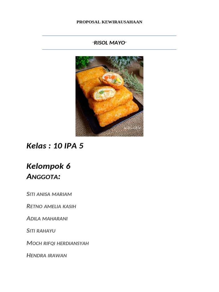 Proposal Usaha Risol Mayo Kelas 10 IPA | PDF