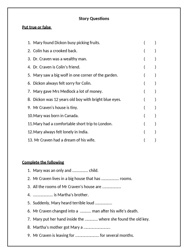 Grade 5 Story Questions | PDF