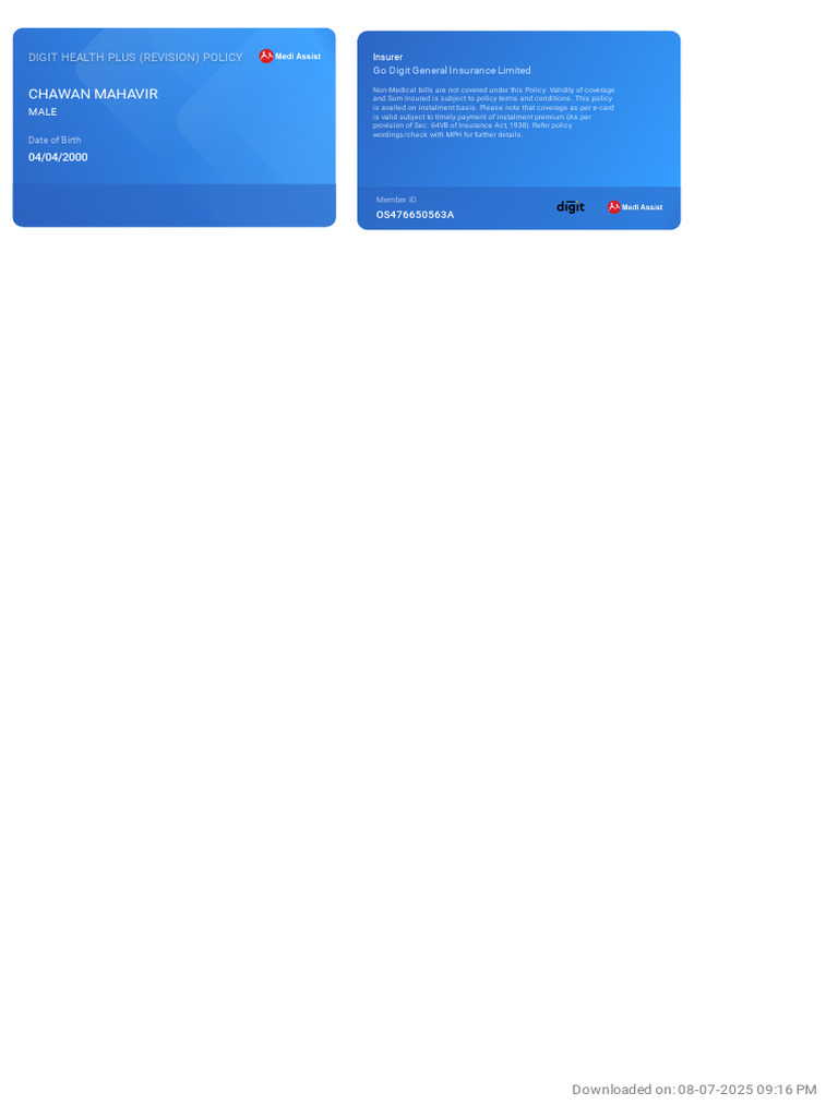 Chawan Mahavir Self 9392954635 Healthcard | PDF