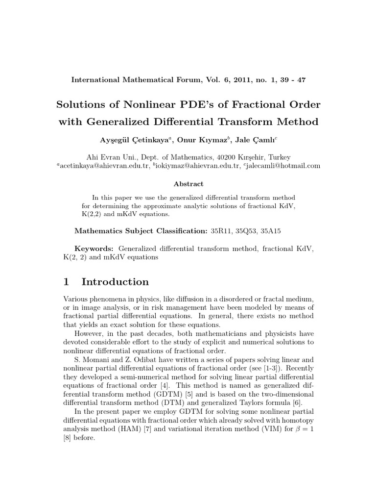 Nonlinear PDE Solutions via GDTM | PDF | Partial Differential Equation ...