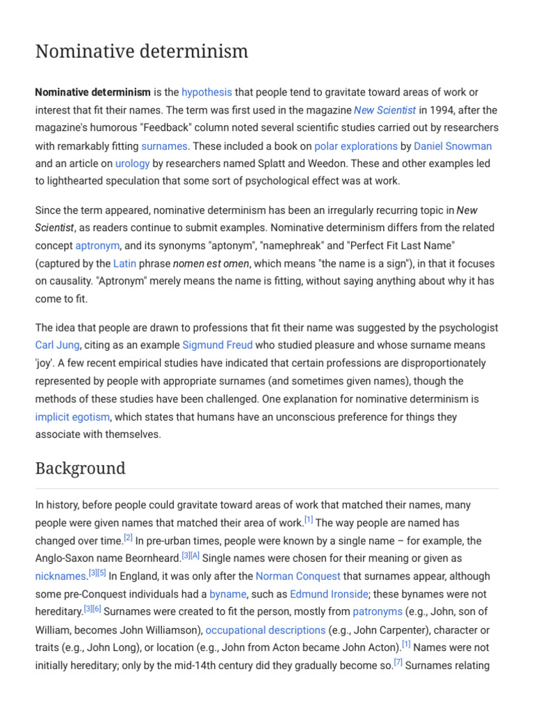 Nominative Determinism - Wikipedia | PDF