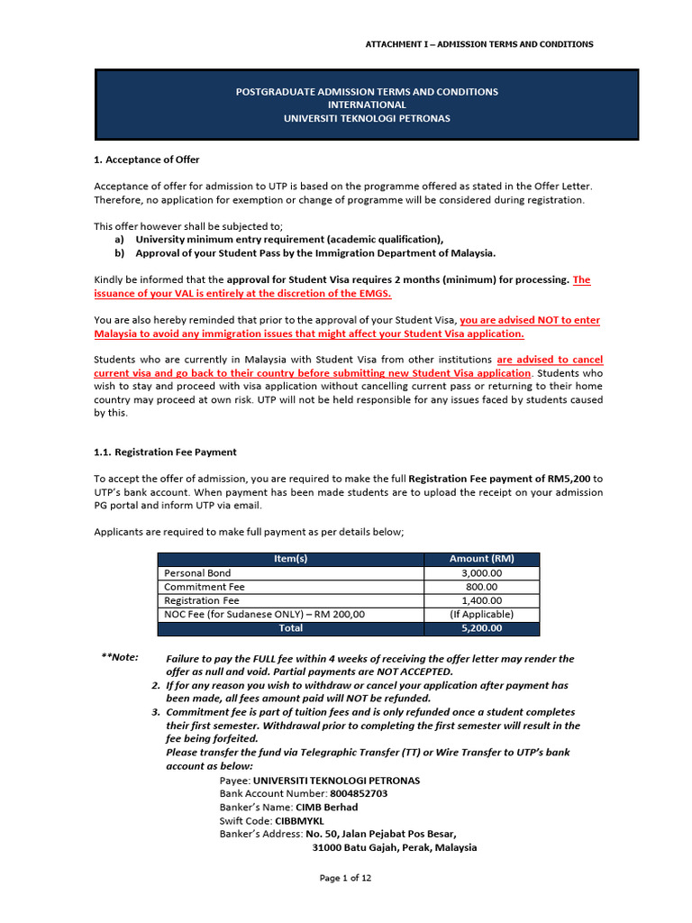 UTP Postgraduate Admission Guidelines | PDF | Cost Of Living | Doctor ...