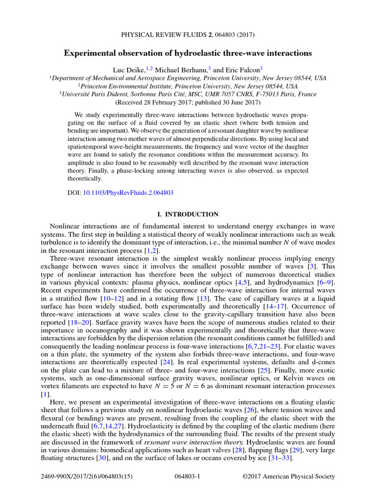 2017 PRF Experimental Observation of Hydroelastic Three Wave ...