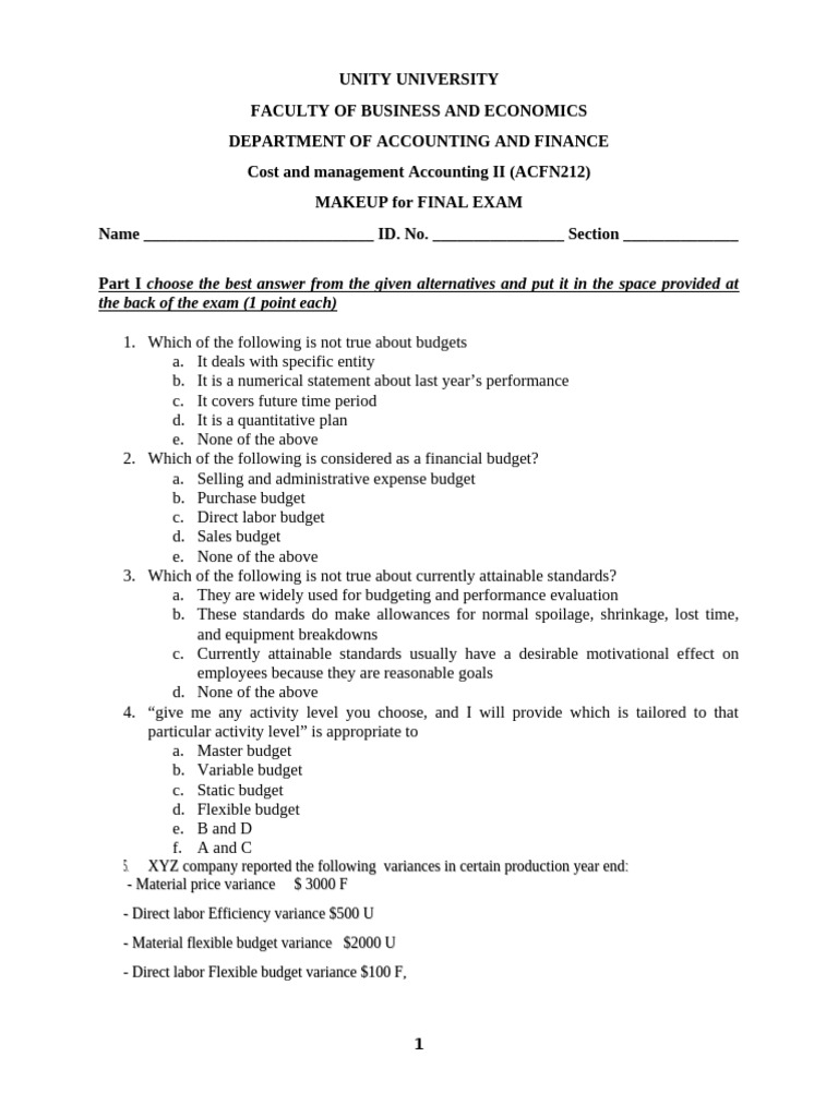 Cost and Management Accounting II Exam | PDF | Expense | Budget