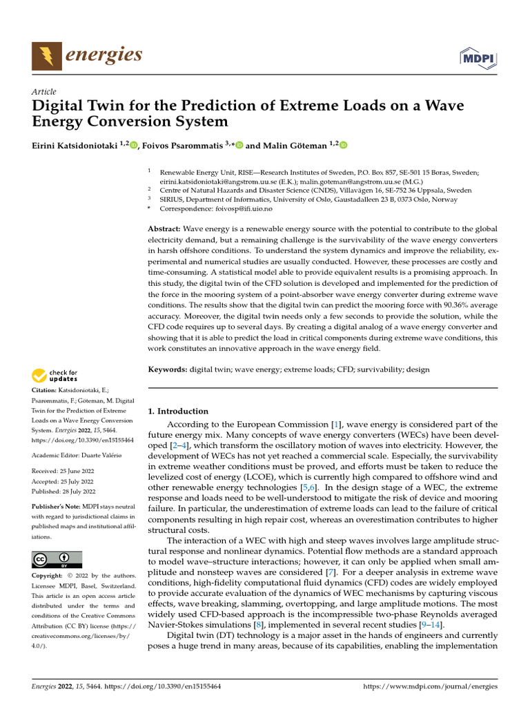 2022 - Digital Twin For The Prediction of Extreme Loads On A Wave ...
