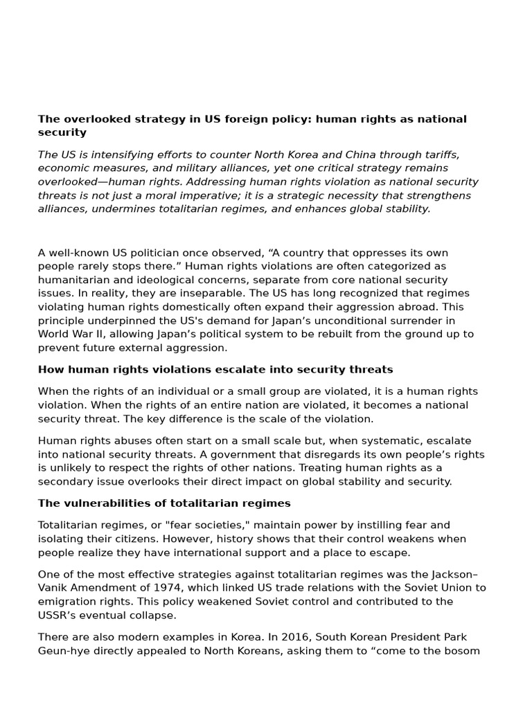 Human Rights as Security Strategy | PDF | World Politics | North Korea