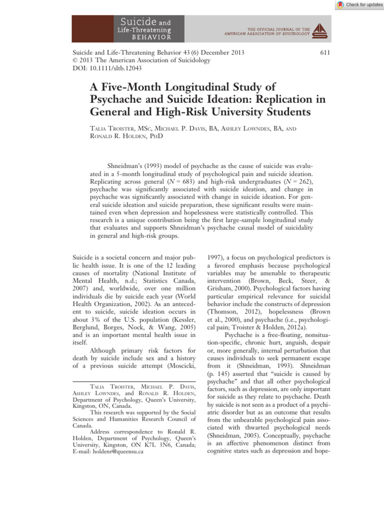 Suicide Life Threat Behav - 2013 - Troister - A Five Month Longitudinal ...
