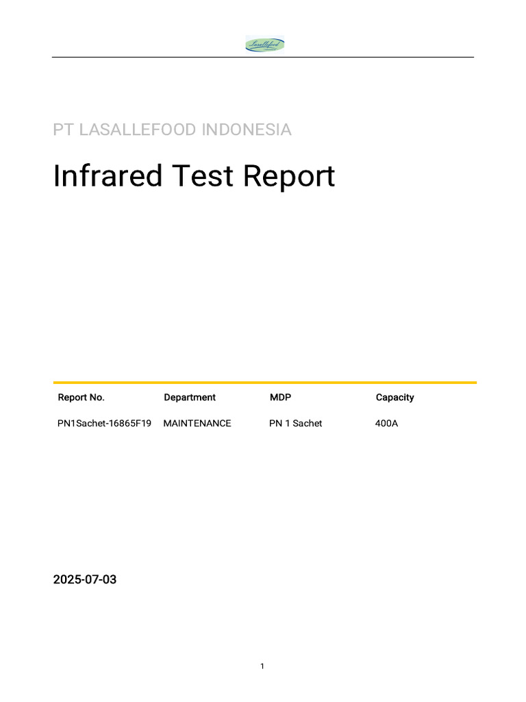 Infrared Test Report for PT LASALLEFOOD | PDF