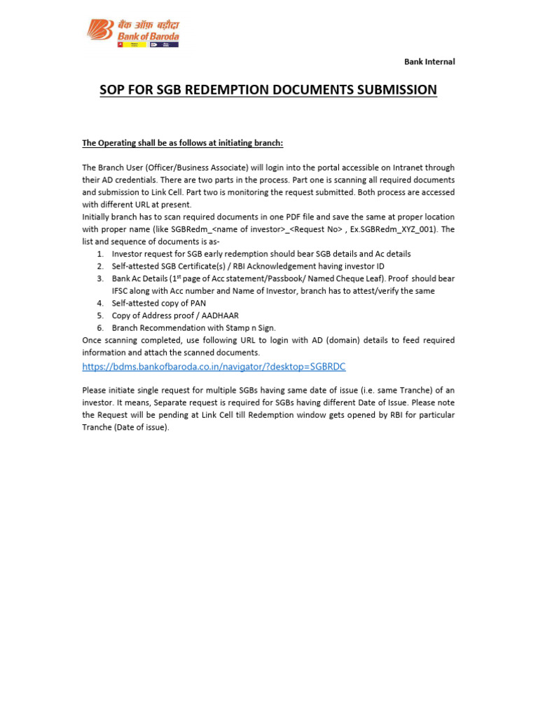 SGB Redemption Document Submission SOP | PDF | System Software | Computing