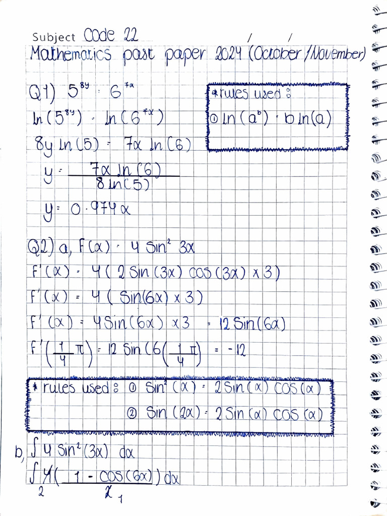 Mathematics Pure 2 Past Paper 2024 (O N) | PDF