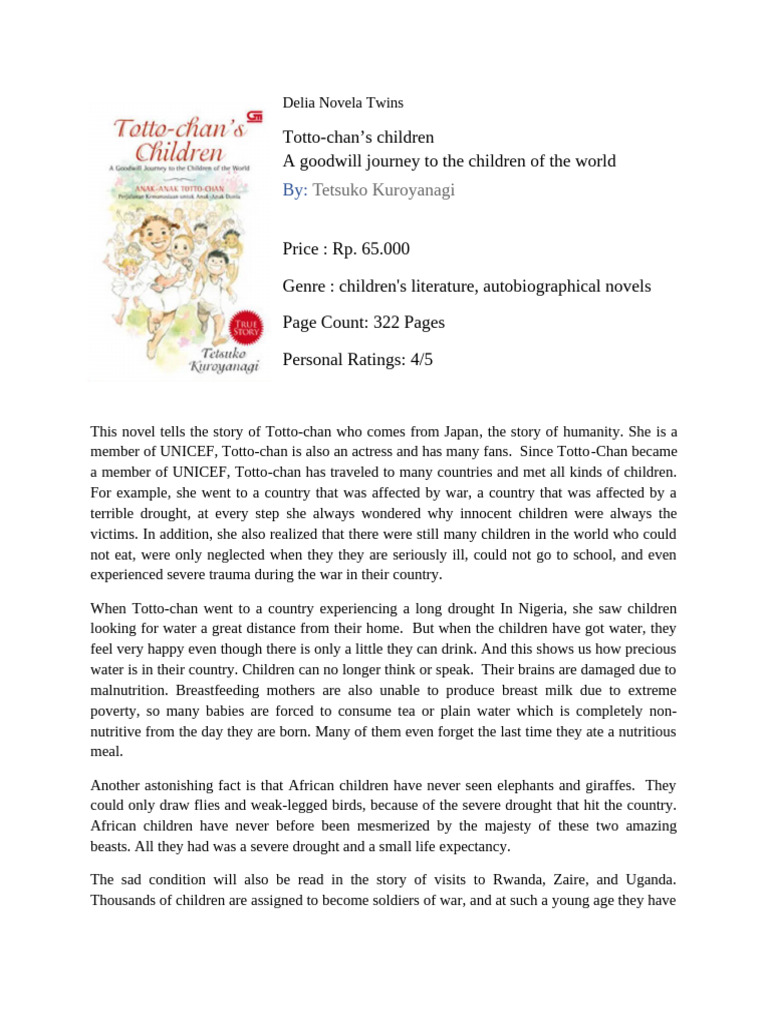 Delia Novela Twins - Totto-Chan's Children | PDF