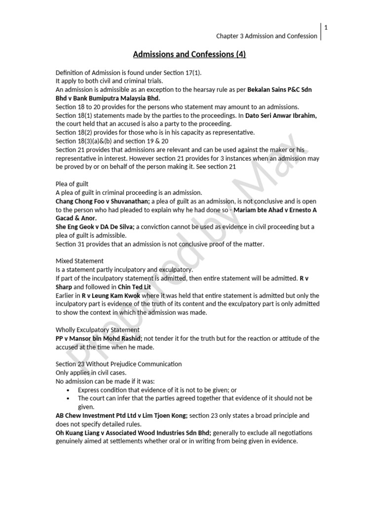 Chapter 3 Admission and Confession | PDF | Confession (Law) | Relevance ...