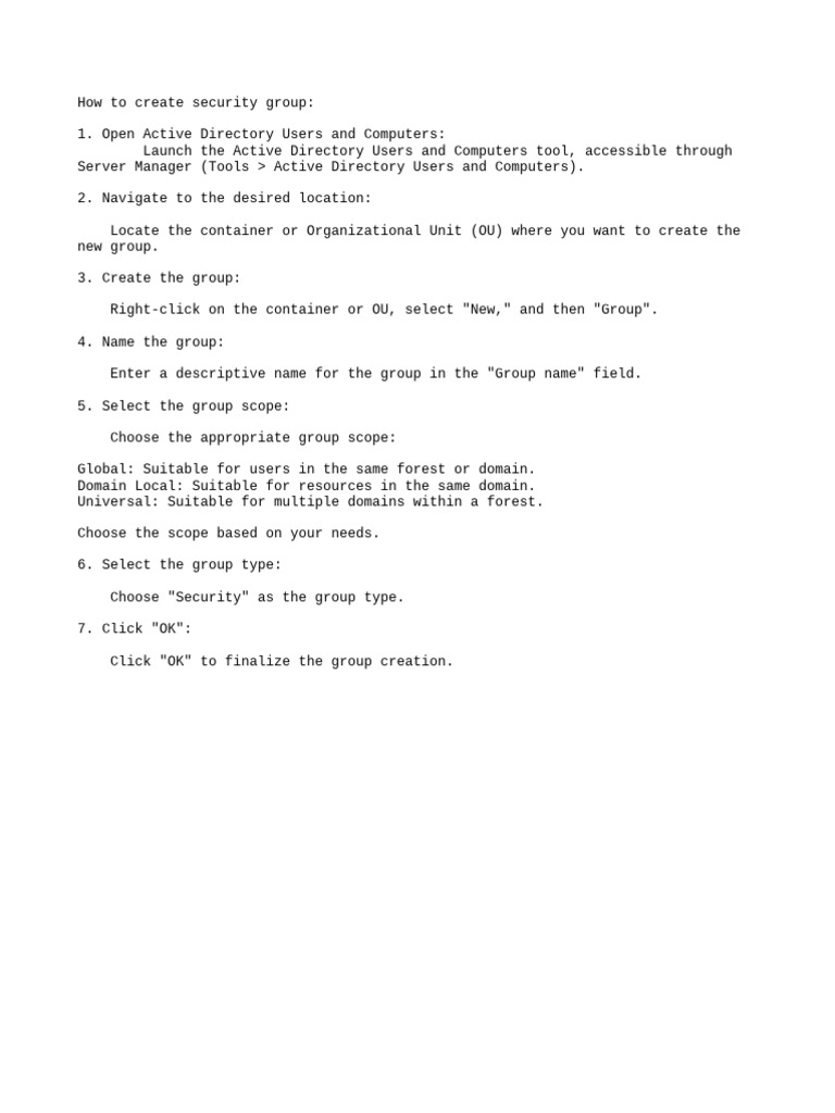 Creating Security Groups in AD | PDF