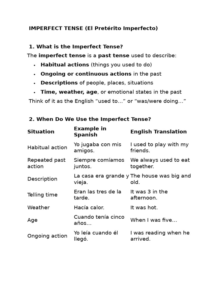 Guía del Pretérito Imperfecto en Español | PDF