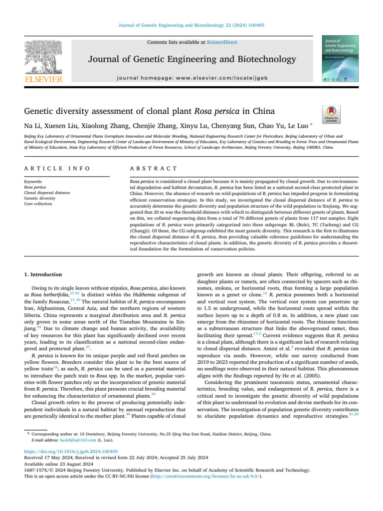 Genetic Diversity Assessment of Clonal PL 2024 Journal of Genetic ...