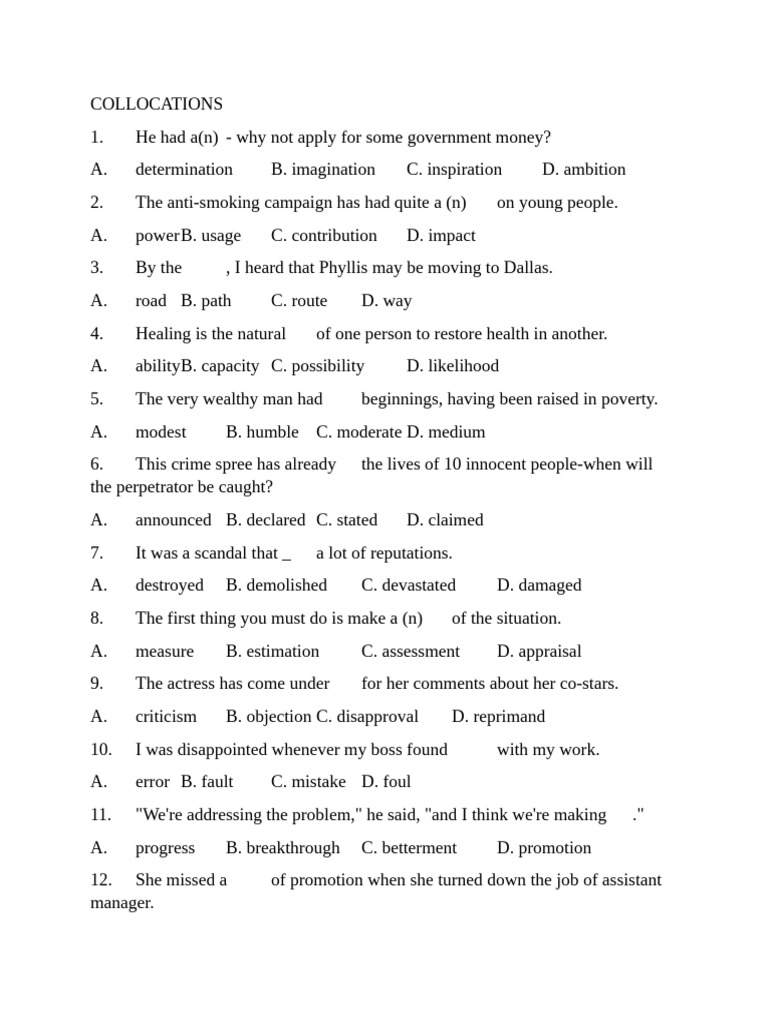 English Collocations Practice Exercises | PDF | Waste | Waste Management