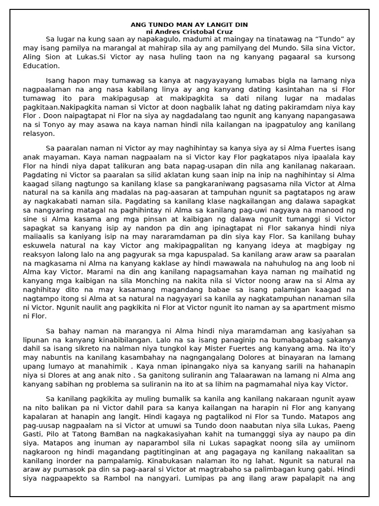Ang Tundo Man Ay Langit Din Buod | PDF