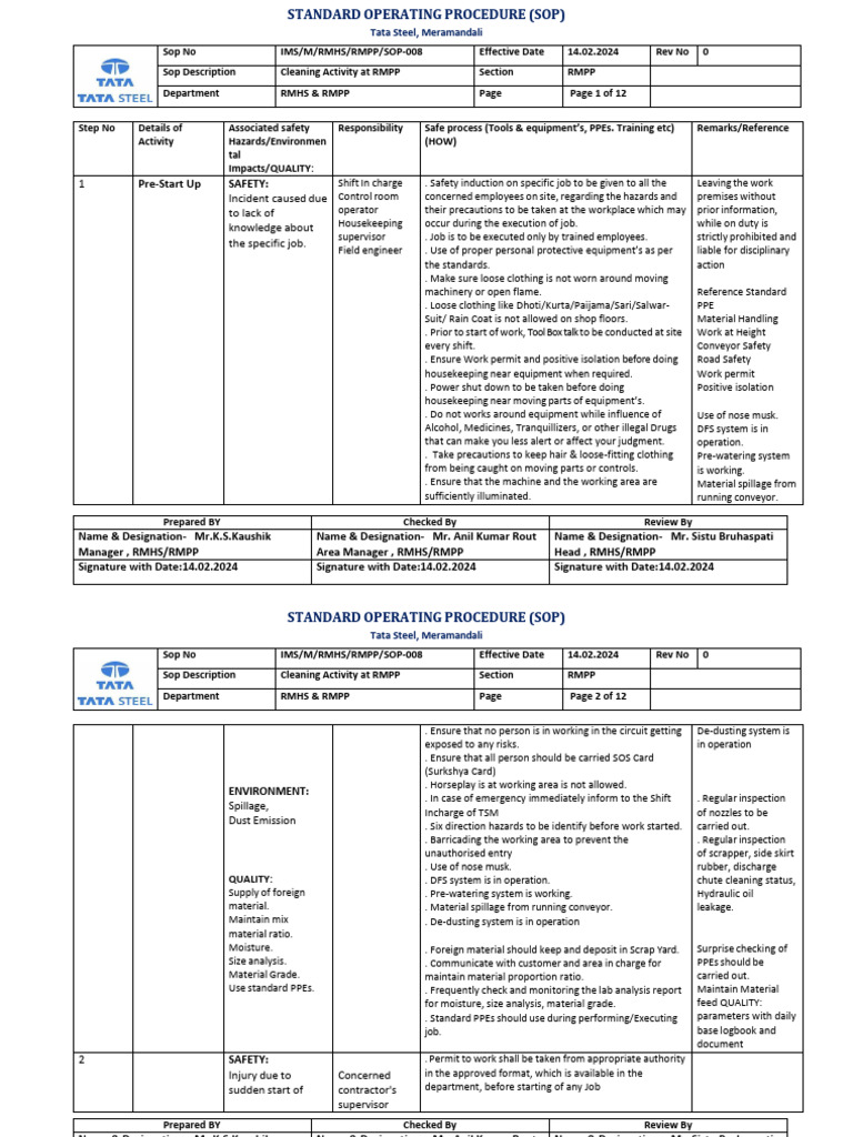 RMPP Cleaning Activity SOP | PDF | Personal Protective Equipment ...