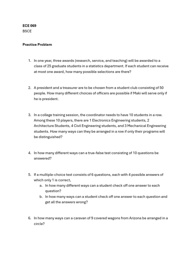 ECE 069 Final Exam Practice Problems | PDF