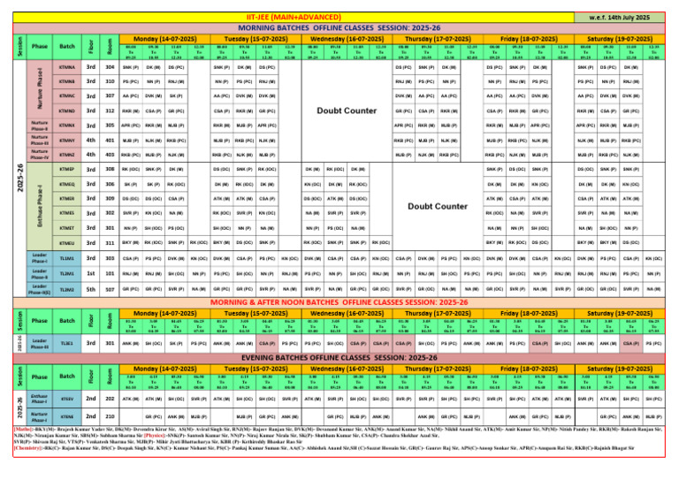 2025-26 IIT-JEE Offline Class Schedule | PDF