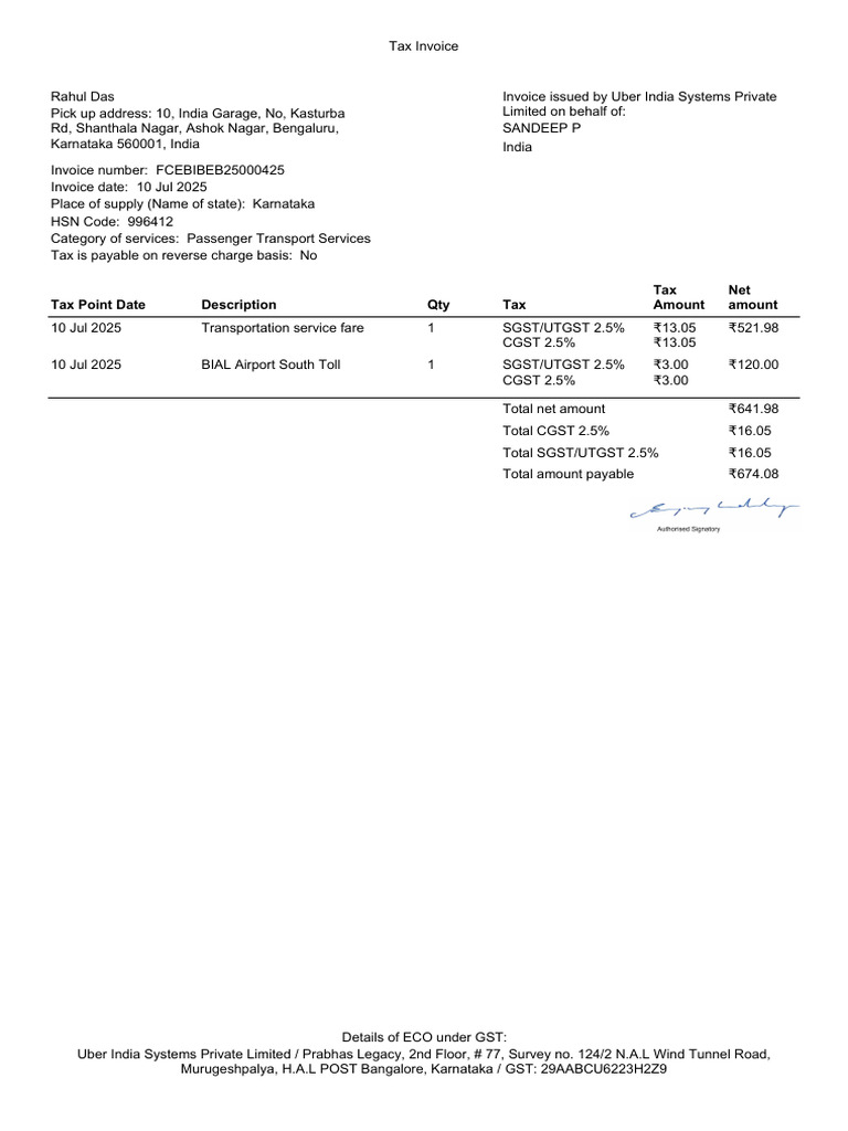 BIAL Airport South Toll Invoice | PDF | Invoice | Public Finance