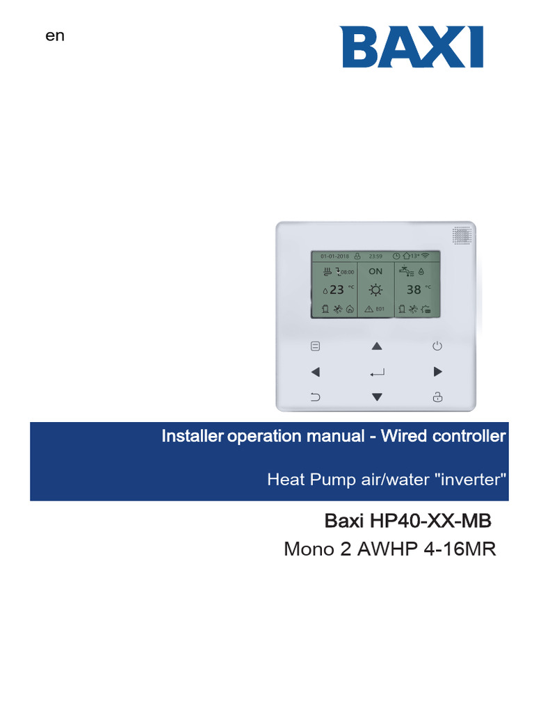 Baxi HP40 Wired Controller Manual | PDF | Thermostat | Programmable ...