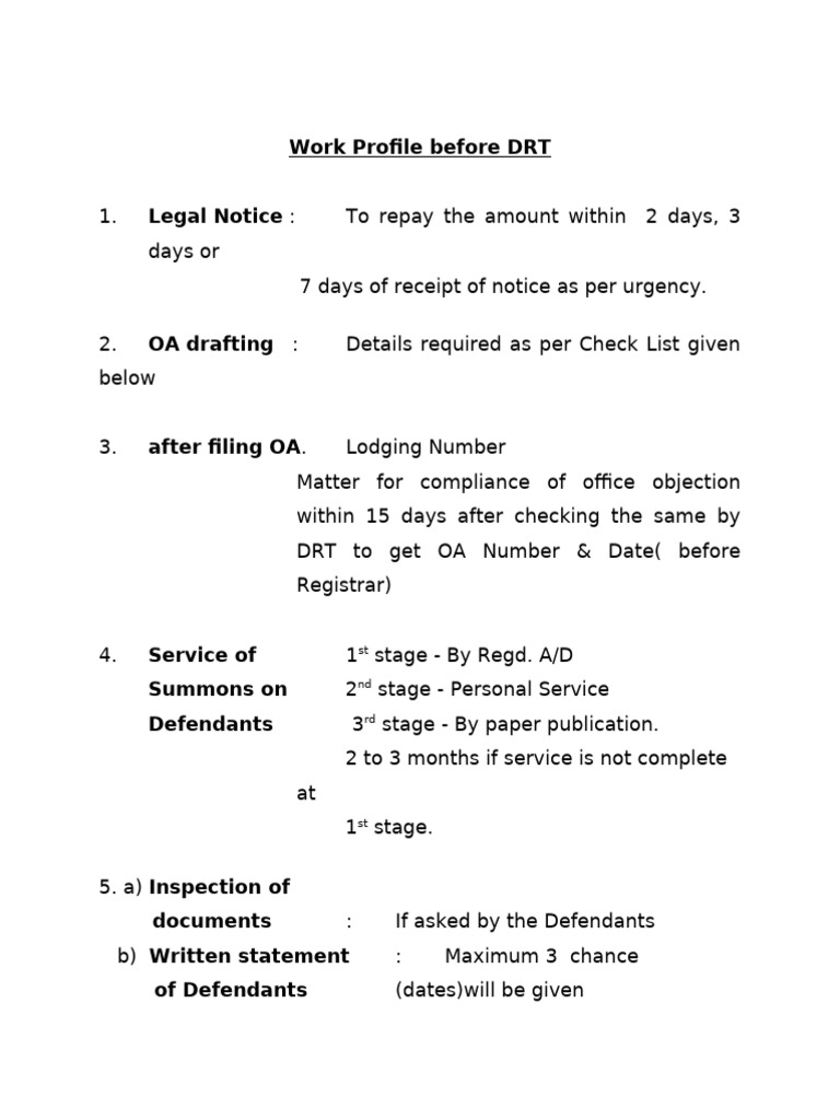 DRT Process and CAOD Requirements | PDF | Deed | Summons