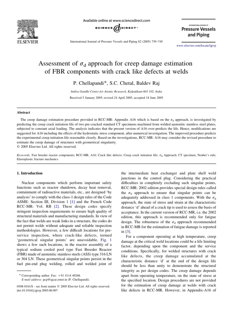 Assessment of Sigmad Approach For Creep Damage Estimation of FBR ...