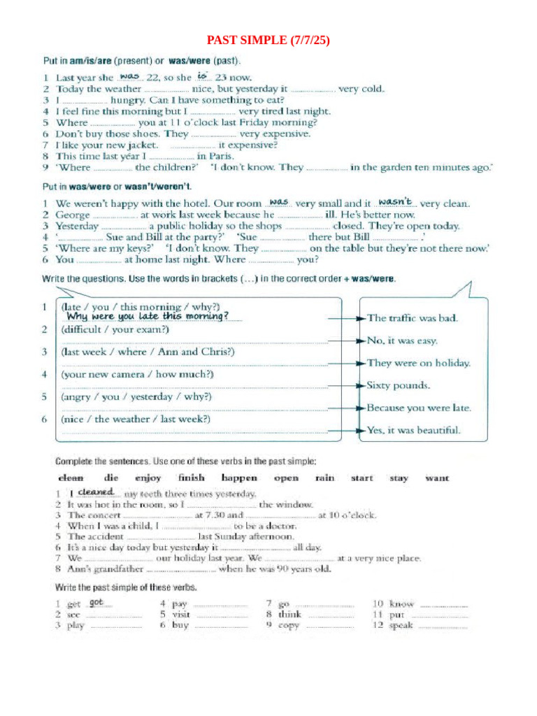 Past Simple 7-7 | PDF