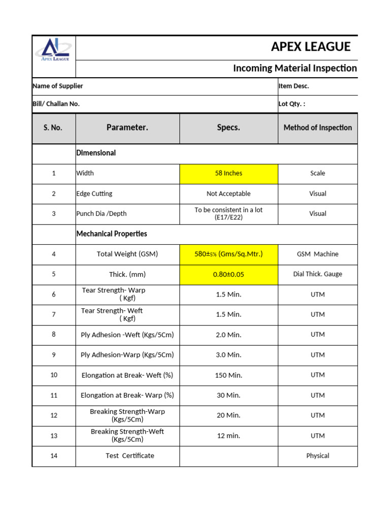 QA-01 Incoming Material Inspection Report | PDF