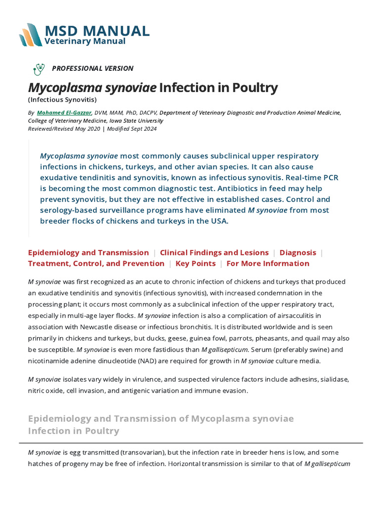 - Poultry - MSD Veterinary Manual | PDF | Infection | Microbiology