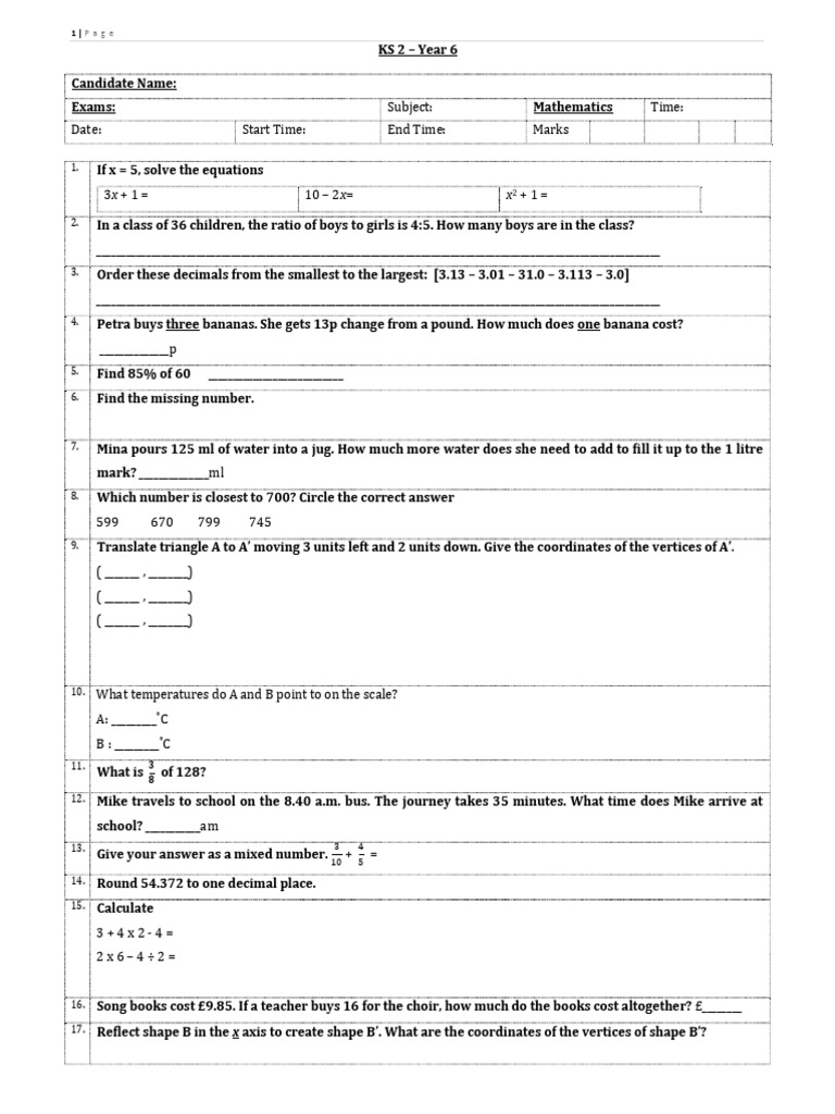 Year 6 Mathematics Exam Questions | PDF | Geometry | Euclidean Geometry