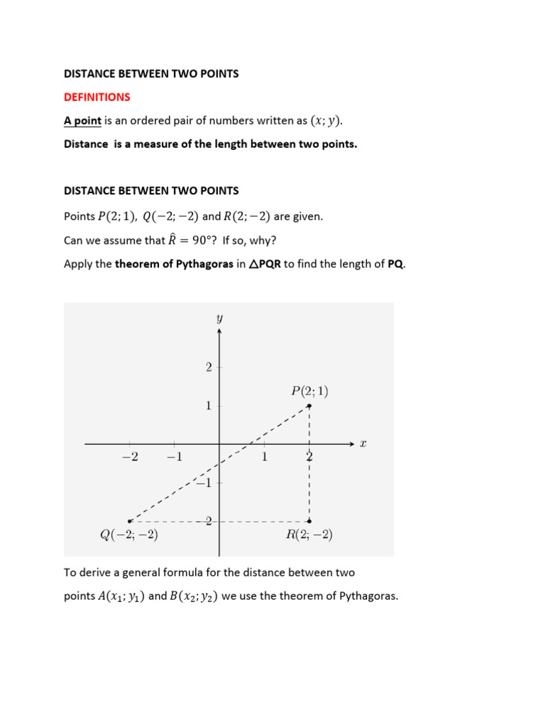 Distance Formula in Coordinate Geometry | PDF