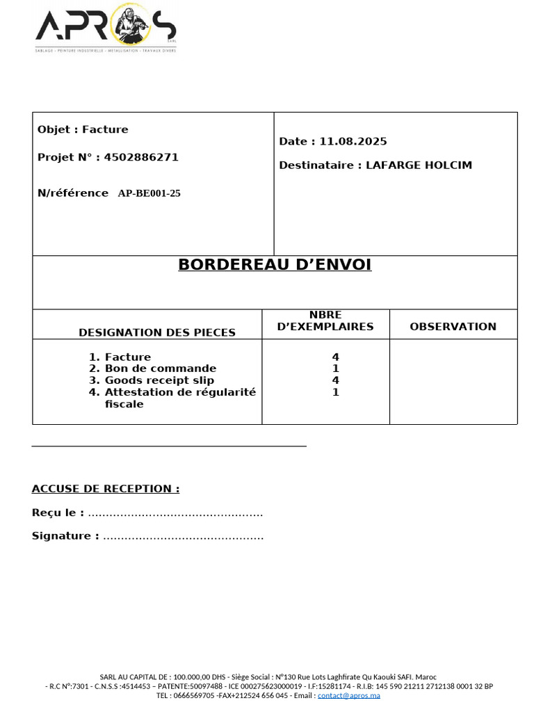Bordereau de Facturation et Envoi | PDF