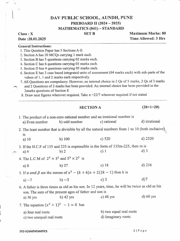 Mathematics Pre Board 2024-25 2 | PDF