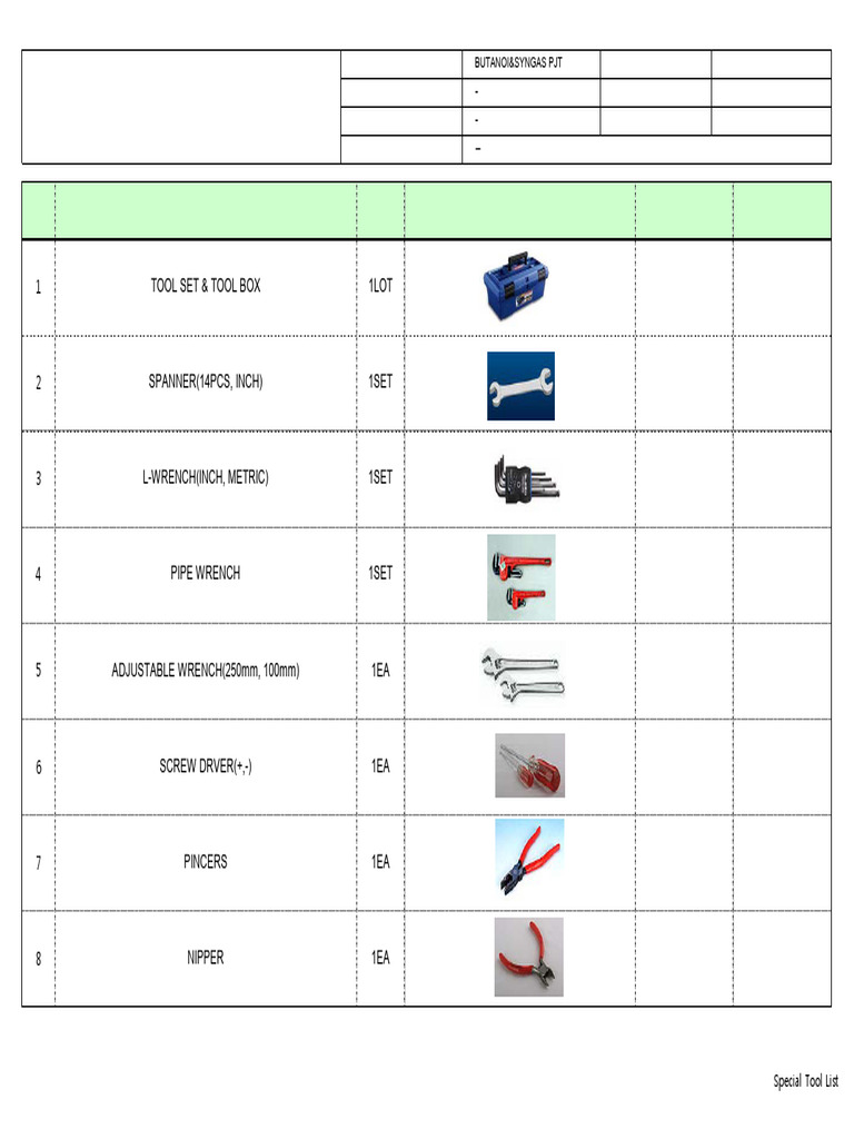 Attach-1 Special Tool List | PDF