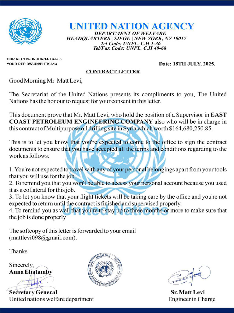 Un Letter Contract Letter | PDF