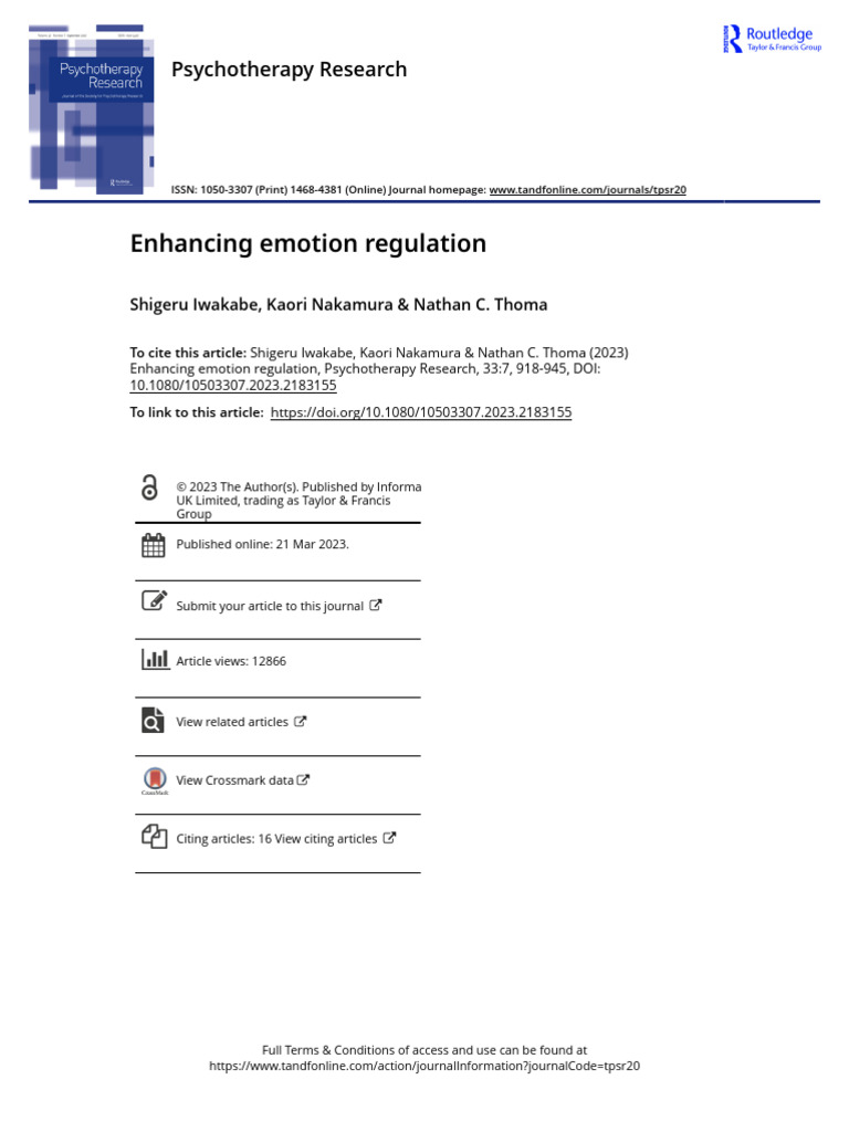 Enhancing Emotion Regulation in Therapy | PDF | Psychotherapy ...