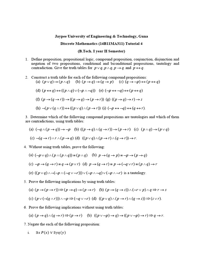 Discrete Math Tutorial: Propositions & Truth Tables | PDF ...