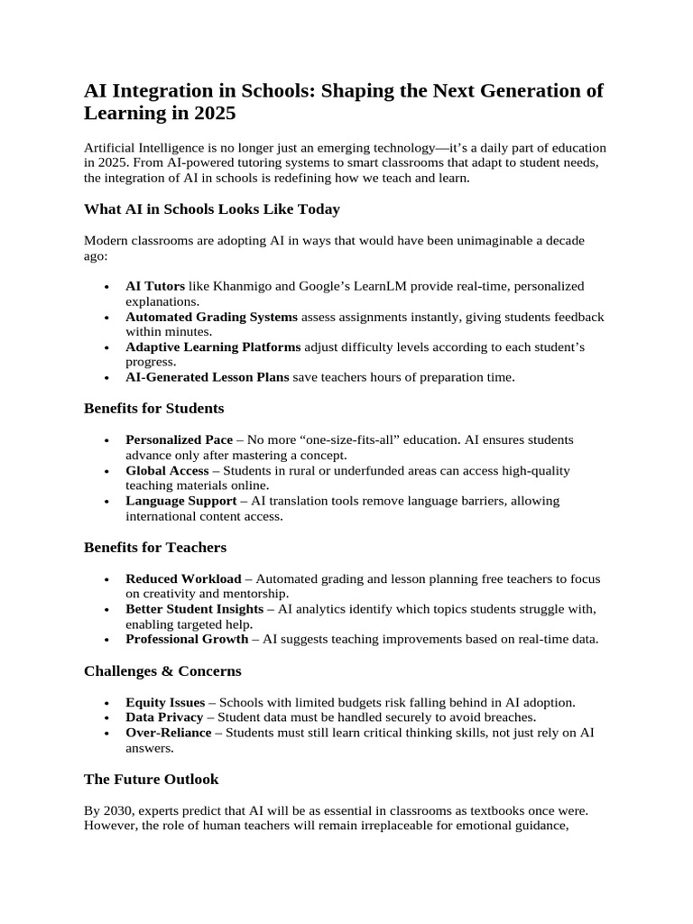 AI Integration in Schools | PDF