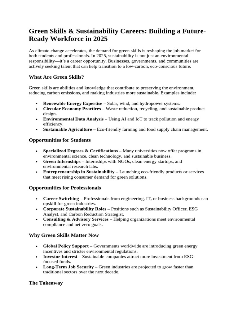 Green Skills for Future Careers 2025 | PDF | Sustainability ...