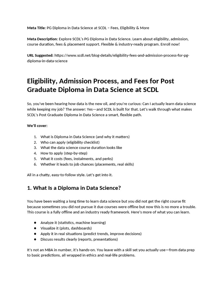 SCDL PG Diploma in Data Science Eligibility | PDF | Data Science ...