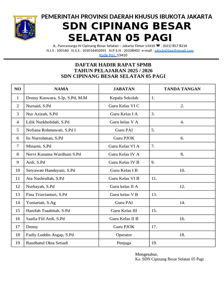 Daftar Hadir Rapat SPMB 2025/2026 | PDF