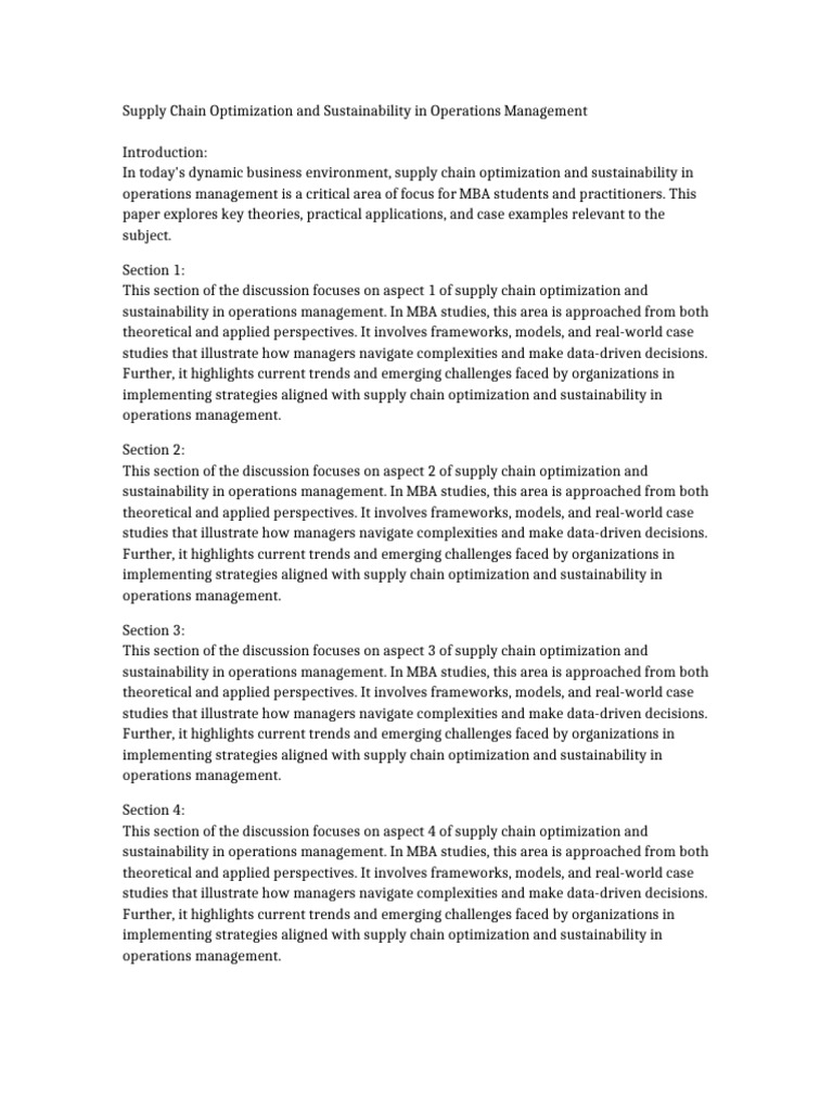 Supply Chain Optimization & Sustainability | PDF | Sustainability ...