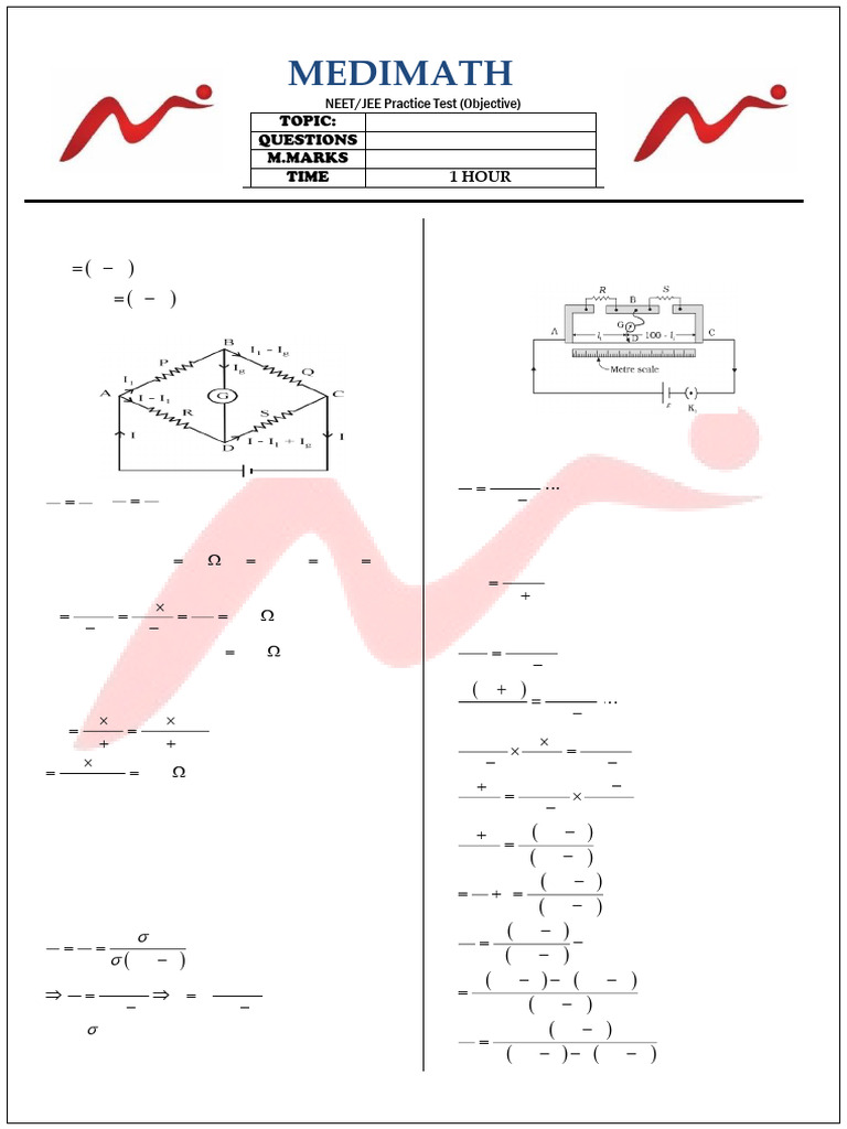 NEET/JEE Practice Test on Wheatstone Bridge | PDF | Electric Current ...