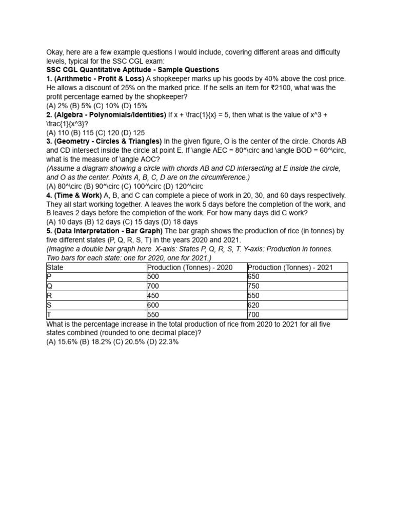 SSC CGL Quantitative Aptitude Questions | PDF
