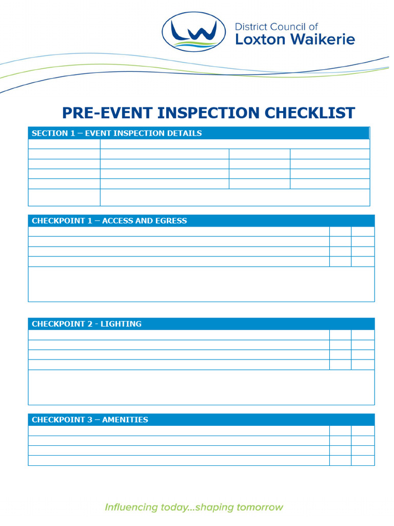 Pre-Event Inspection Checklist | PDF | Traffic | Scaffolding