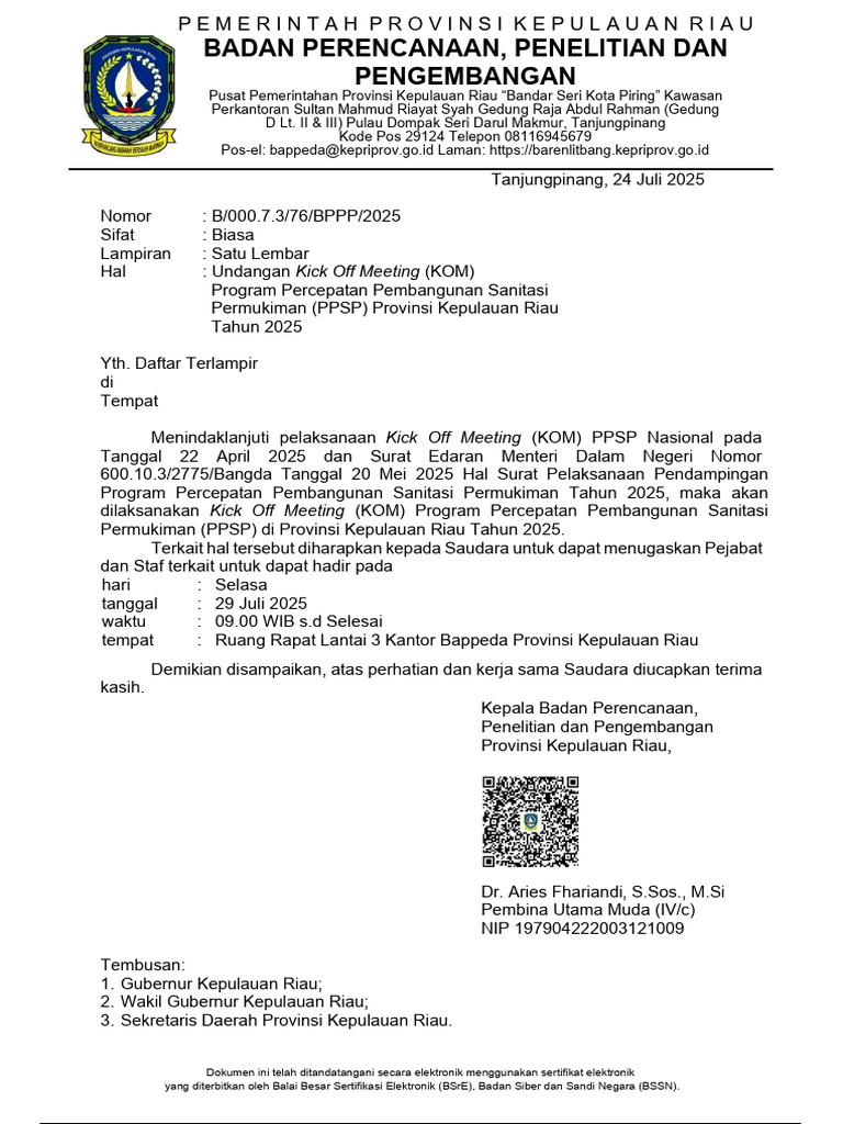 Undangan Kick Off Meeting PPSP 2025 | PDF