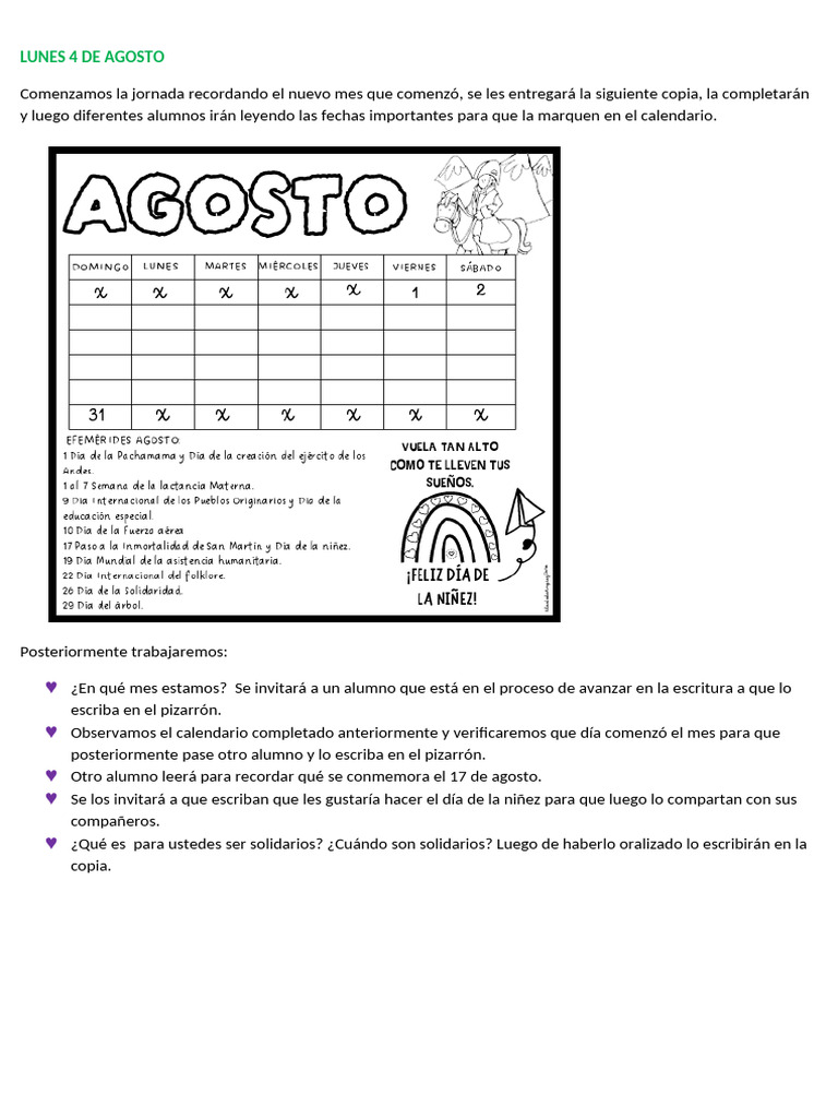 Semana Del 3 Al 7 de Agosto..... | PDF | Aprendizaje
